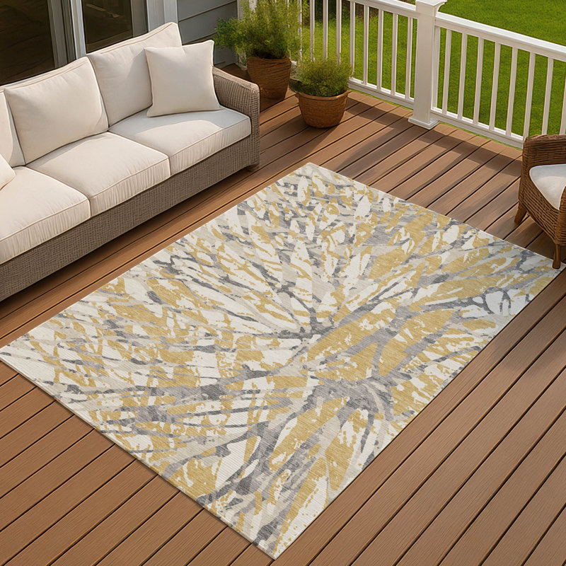 Machine Washable Indoor/Outdoor Chantille ACN2651 Abstract Rug, Gold, 9' x 12'
