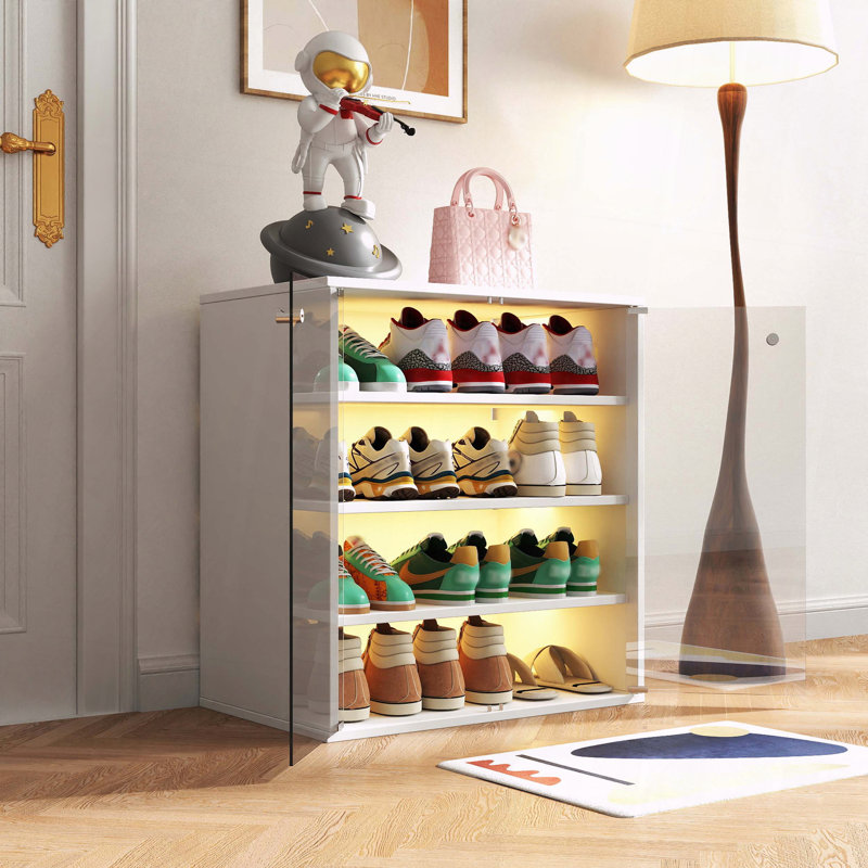 Shoe Box RGB LED Light Glass Door Stackable Sneaker Display, White