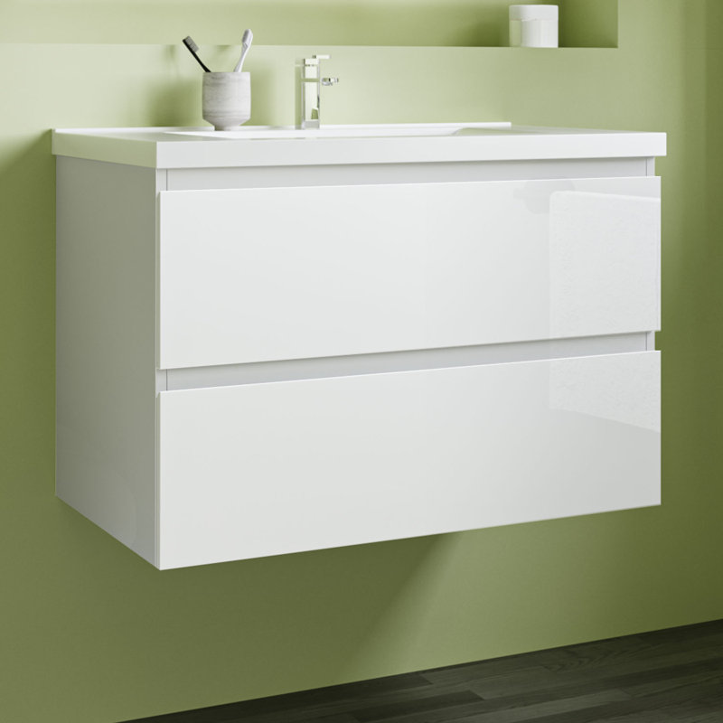 Raziela 790mm Single Bathroom Vanity with Drop In Ceramic Basin, White