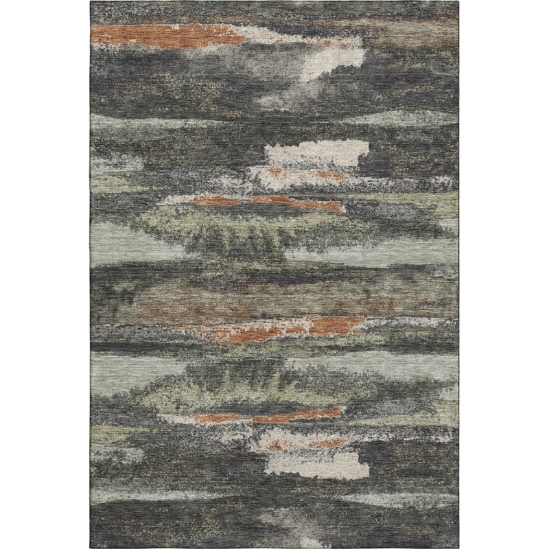 Premium Machine Washable Prisco Charcoal Rug, Rectangle 10' x 14'
