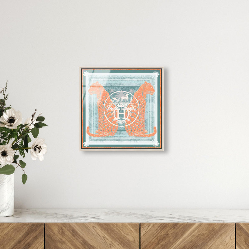 Casablanca to Paris Peach Print Glam Jungle by Oliver Gal, Black Frame, 12 x 12, 13"H x 13"W, Silver Frame