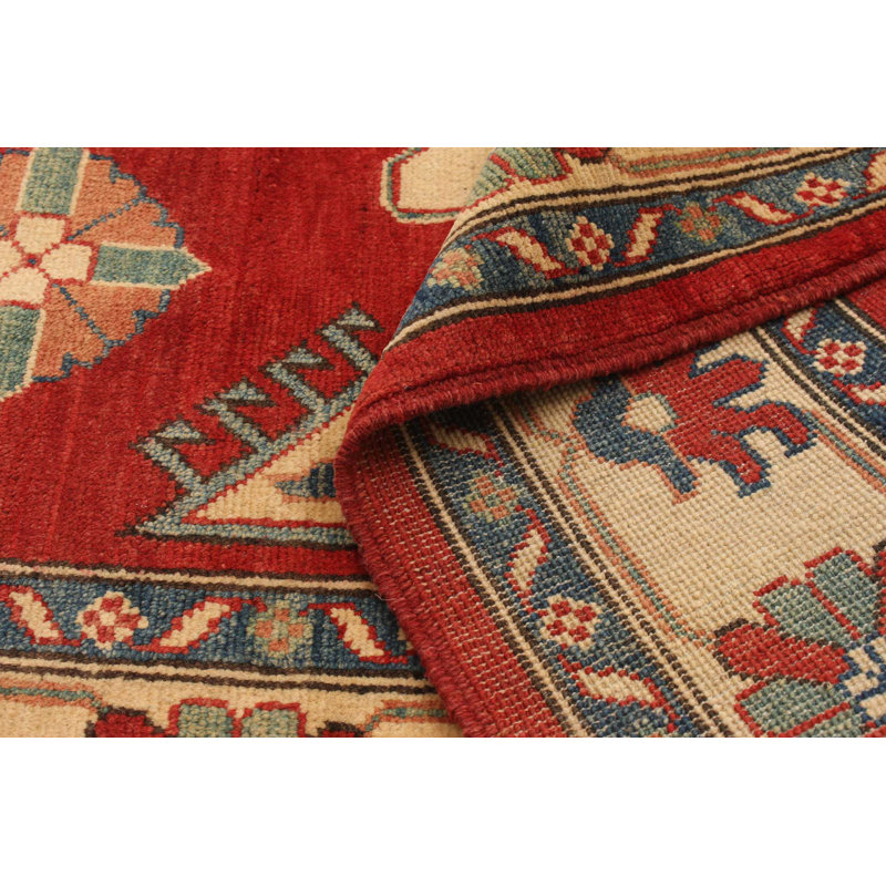 Tapis décoratif en laine de conception unique noué à la main New Age Finest Gazni rouge/beige/bleu 4 pi 2 po x 6 pi 4 po