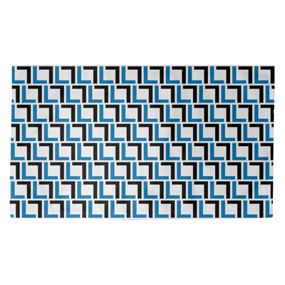 Tapis géométrique bleu / noir / blanc