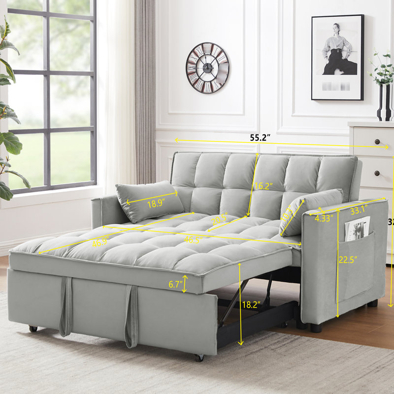 Lit convertible 2 places en velours gris avec lit escamotable et lit réglable, idéal pour les petits appartements, Gris