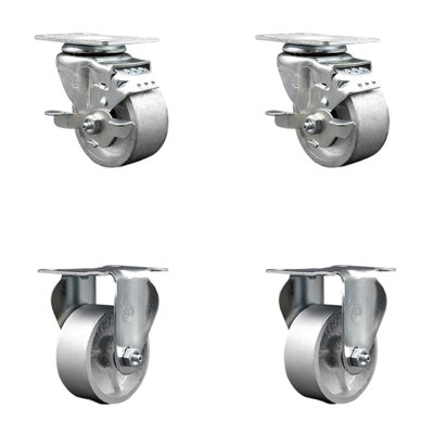 4 Piece Semi Steel Cast Iron Caster Set with 2 Brake 2 Rigid