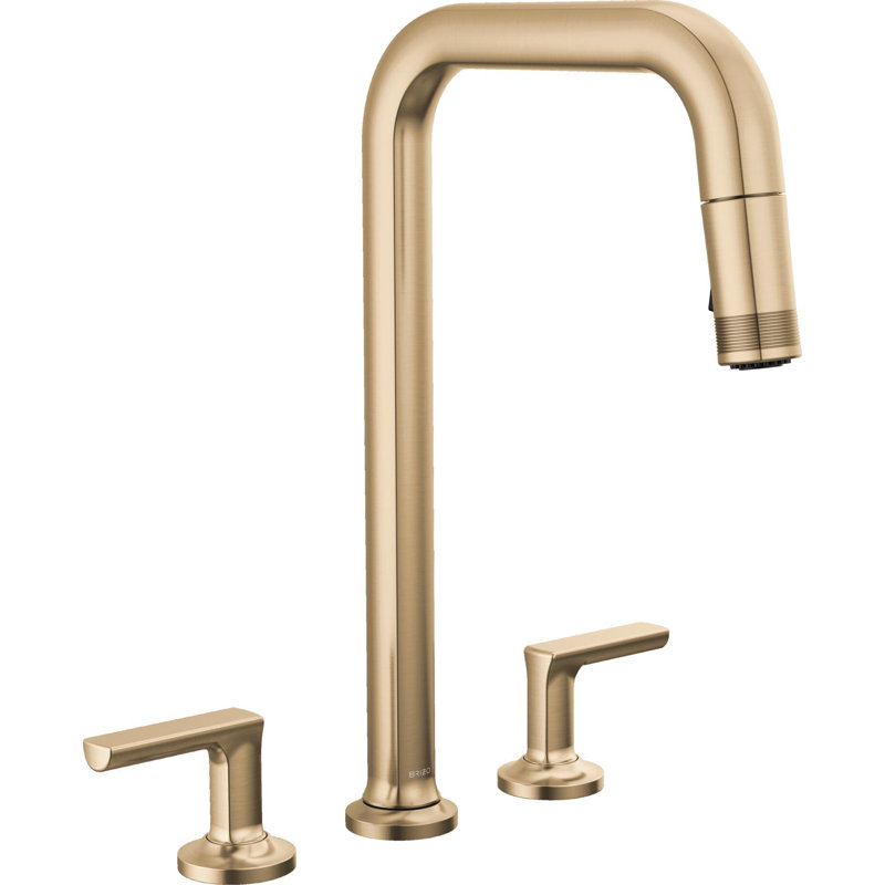 Kintsu® Widespread Pull-Down Faucet With Square Spout, Lumicoat® Luxe Gold, Lever Handle
