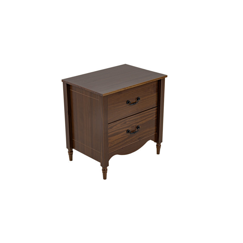 Brixton Solid Wood 2 Drawers Nightstand Walnut