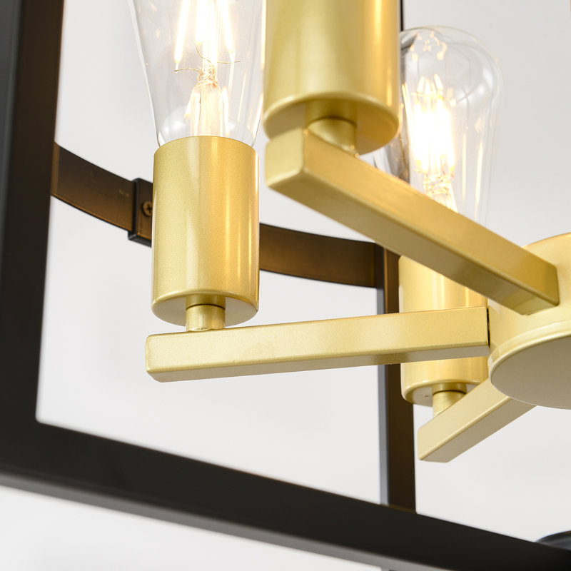 6-Light Adjustable Lantern Chandelier Pendant Light Fixture for Dining Room Hallway Foyer Entryway, Matte Black/Gold