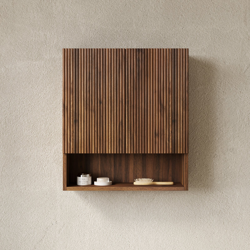 TOBI 26" Wall-Mounted Striped Bathroom Cabinet, Dark Walnut