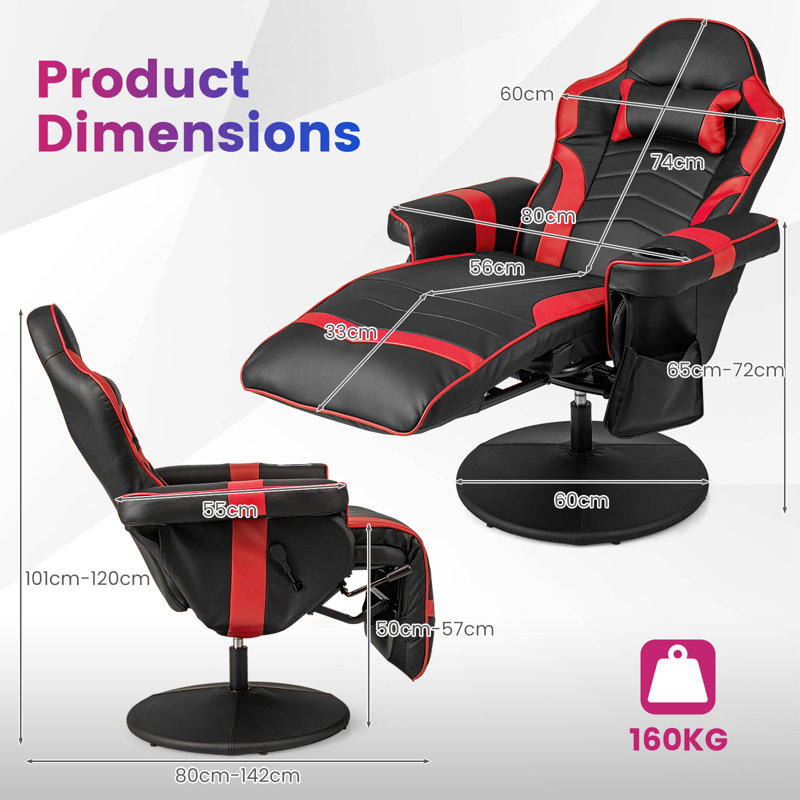 Ivy Bronx Reclining and Adjustable Height Rocker Game Chair in Black, Red