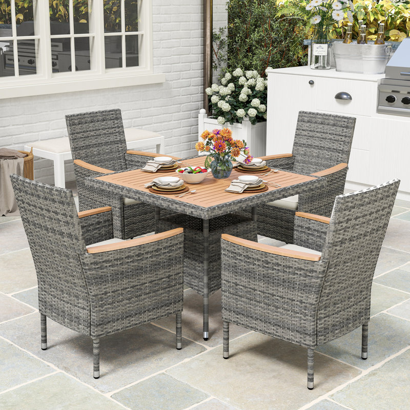 4 - Person Square Outdoor Dining Set With Cushions, Gray
