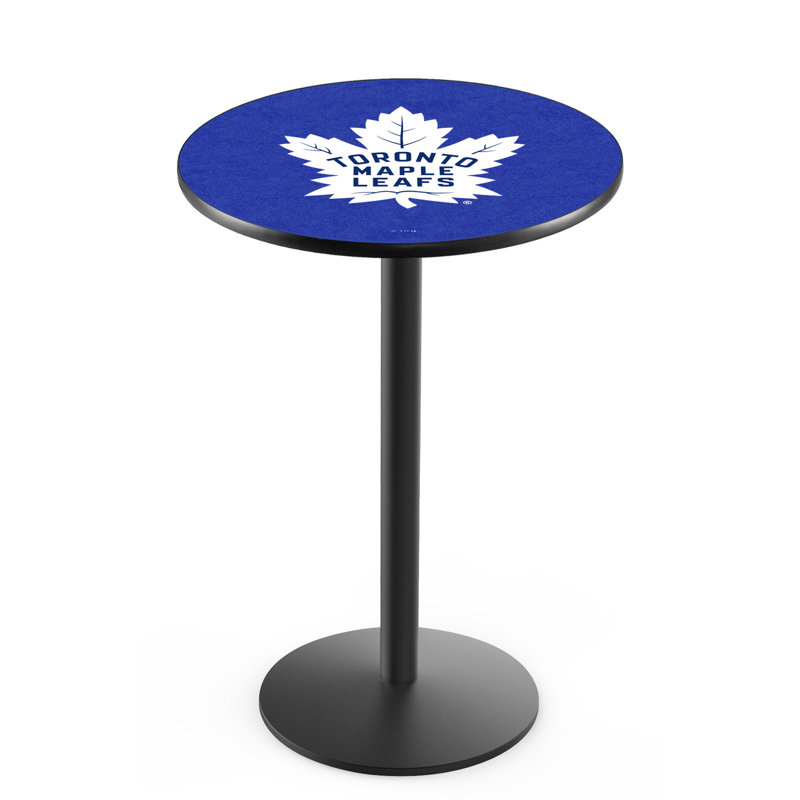 NHL Round Metal Base Dining Table, Black Wrinkle, Toronto Maple Leafs