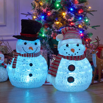 Décoration de Noël bonhomme de neige illuminant la maison, décoration de Noël extérieure de 2 pieds, éclairage intégré, chapeau, écharpe, décoration de bonhomme de neige d'hiver, utilisé pour la décoration de cour de jardin de vacances, ensemb