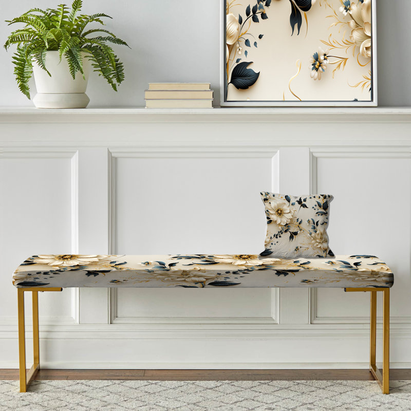 Upholstered Gold Bench, Boho Victorian Fusion Victorian Pattern XIII