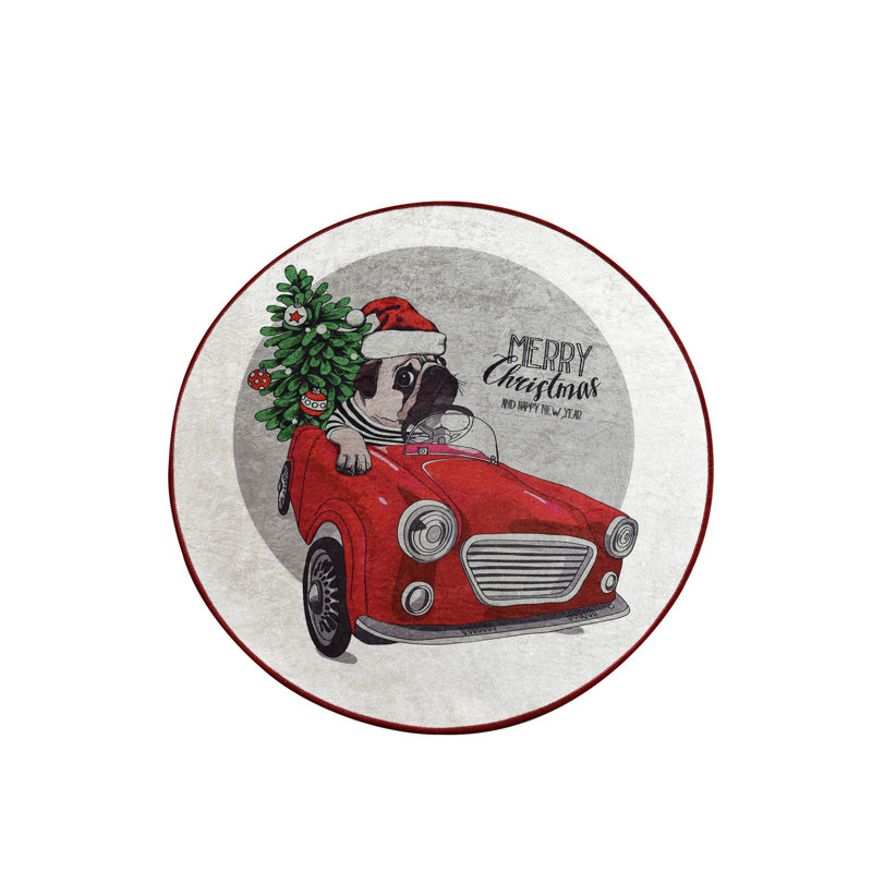 Tapis rond de Noël de thème 55,1 po de diamètre | 100% polyester, hauteur des poils de 0,4 po, antibactérien et antidérapant | Lavable à la machine, facile d'entretien | Parfait pour les décorations des Fêtes et les espaces de vie festifs