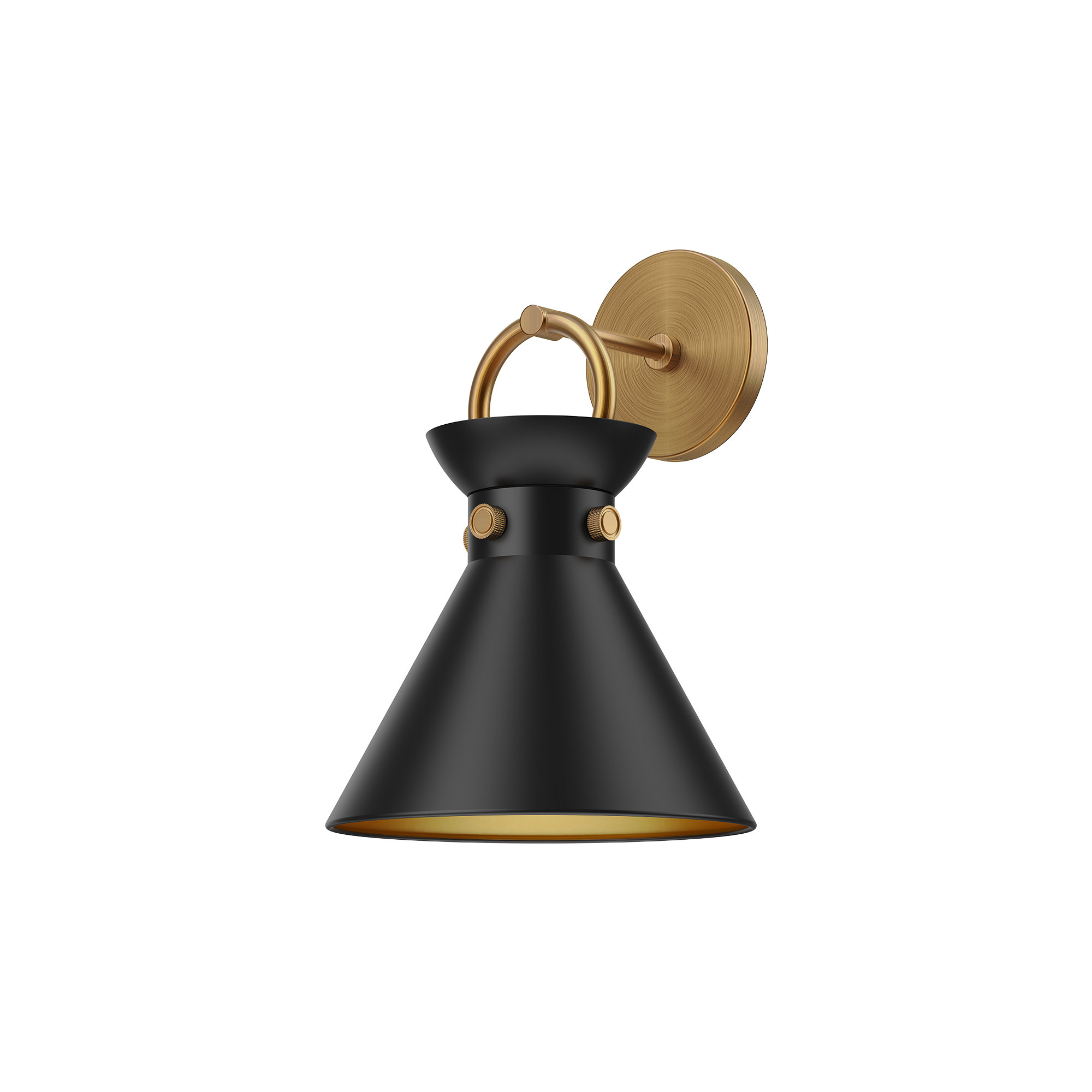 Tiney Single Light Steel Dimmable Armed Sconce, Matte Black, Aged Gold