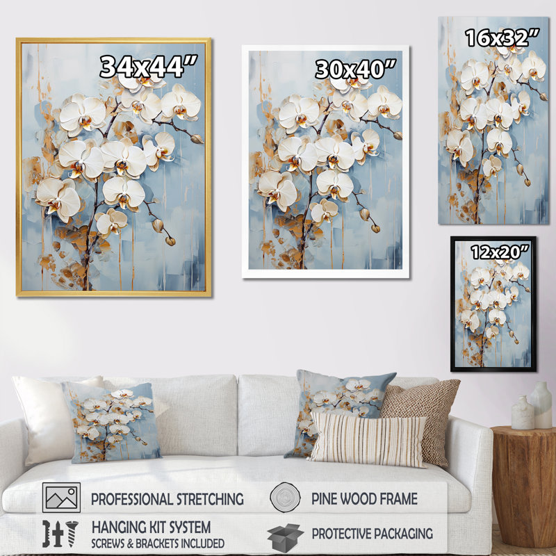 Orchidées beiges et dorées Simplicity II, Cadre doré simple, H 40 po x l 30 po x P 1,5 po