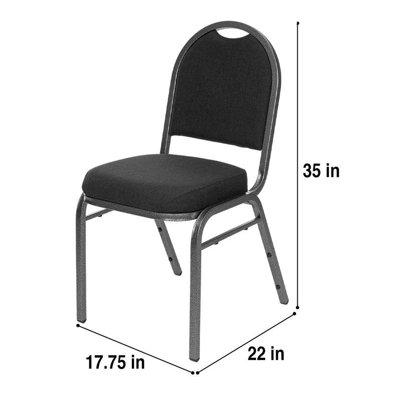 Celia Fabric Stack Chair (2 Pack), Ebony Black, Silver