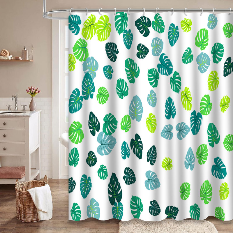 Rideau de douche avec 12 crochets Tropical Jungle Monstera, L 72 po x l 84 po