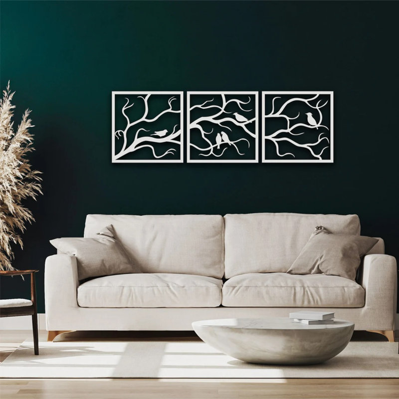3 Piece No Frame Print on Metal, White, 102cm H x 33cm W