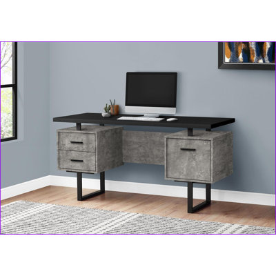 Bureaux: bureau d'ordinateur moderne de 60 po avec tiroirs de rangement, ensemble réversible, stratifié noir et amp; Gris métal | Noir | Panneau de particules