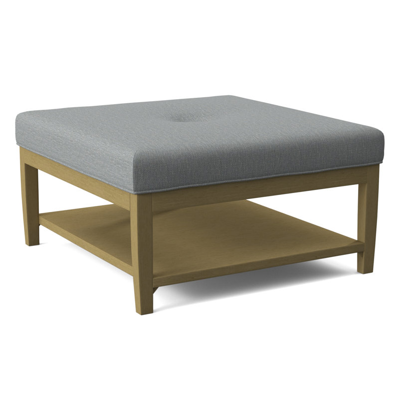 Hammond Square Ottoman, Antique Black Finish, Light Blue Performance Fabric; 0851-55