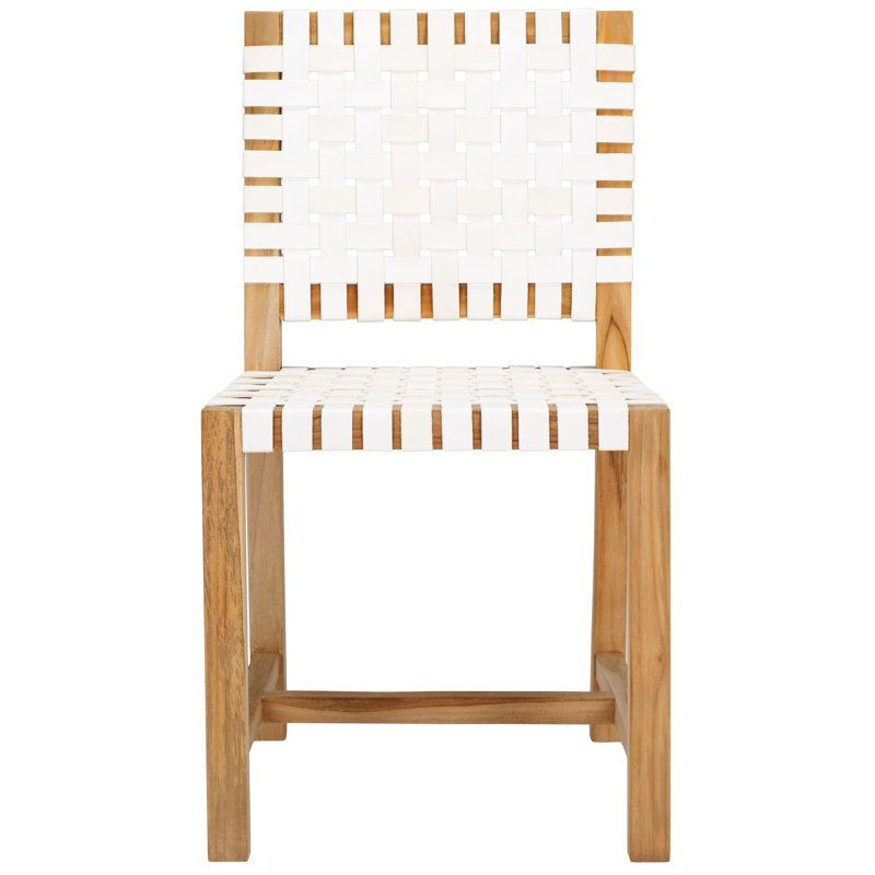 Erline 18.11'' H Leather Upholstered Side Chair, White/Natural