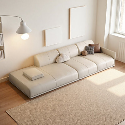 Canapé modulaire beige en cuir véritable