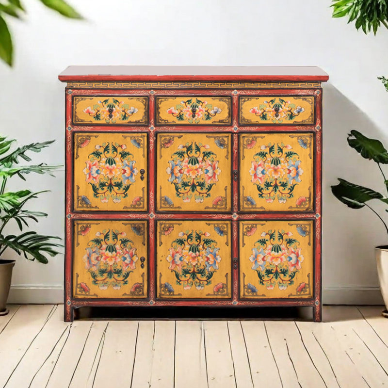 Antique Xizang Style Hand-painted Shoe Cabinet 12 Pair Shoe Storage Cabinet