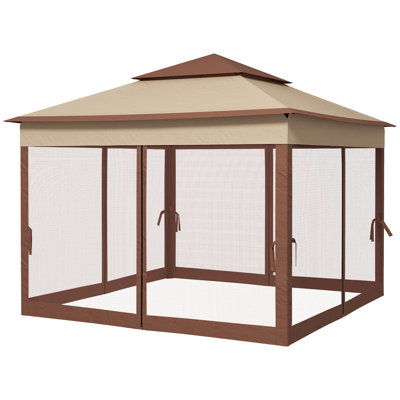 11' X Pop Up Canopy. Outdoor Gazebo With Detachable Netting. Instant Tent For Backyard Fun. Khaki. Strong Double Metal Made. For Patio Relaxation Shelter Zipper Garden Activities. Large Construction.