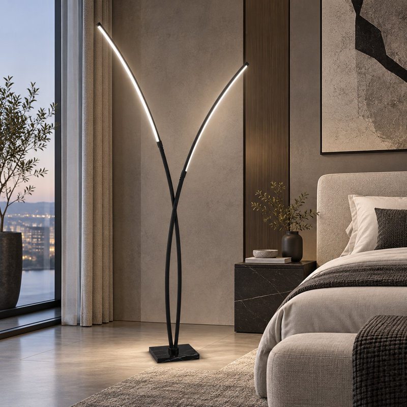 Lampe sur pied moderne à DEL de 80 po en métal, éclairage 3 couleurs, intensité variable en continu, base en marbre