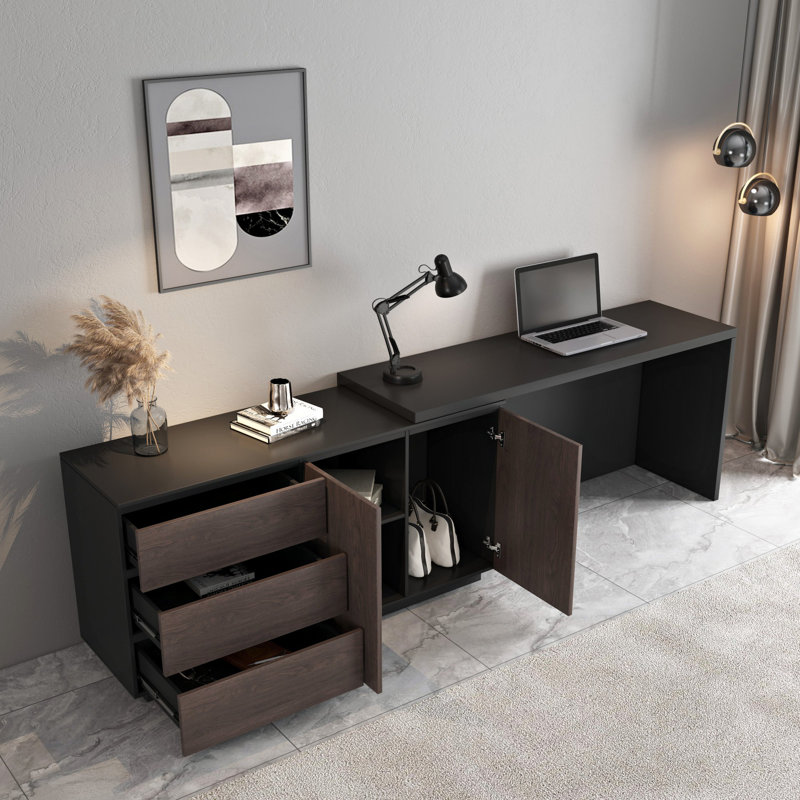 Nadra 95'' L-Shaped Extendable Office Desk with Storage