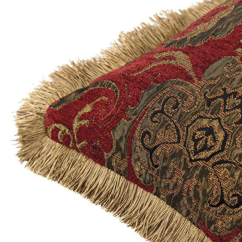 Elegant Red and Gold Damask Square Decorative Throw Pillows Set