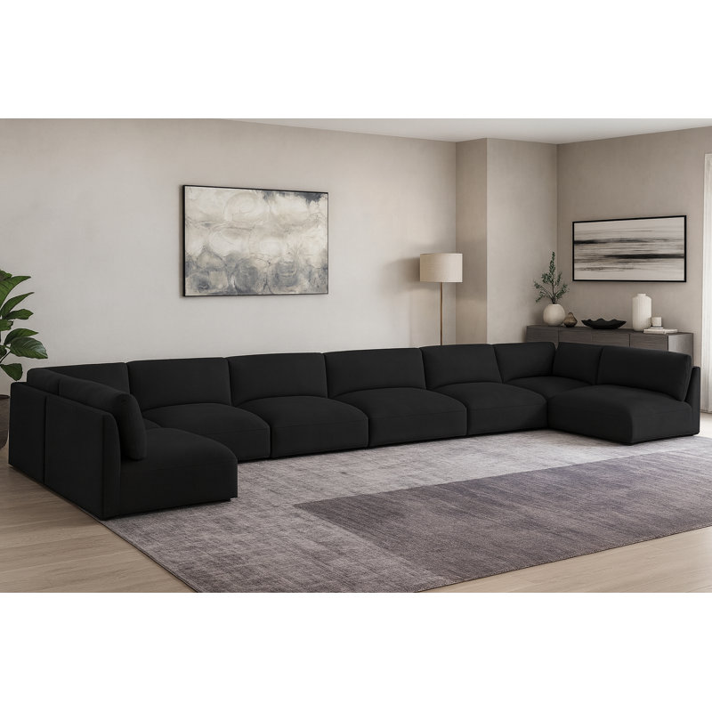 Canapé modulaire 8 pièces Ishu, Tissu de polyester noir