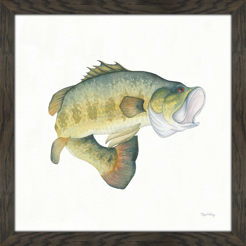 " Gone Fishin Large Mouth ", Chocolate Distressed Framed, 21.5" H x 21.5" W x 0.75" D