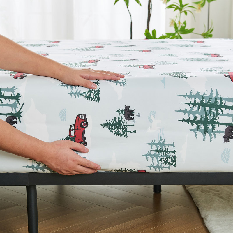 Ensemble de draps 4 po Gogreen, Ensemble de draps pour lit double avec 2 taies d'o, 01 - Forêt de Noël