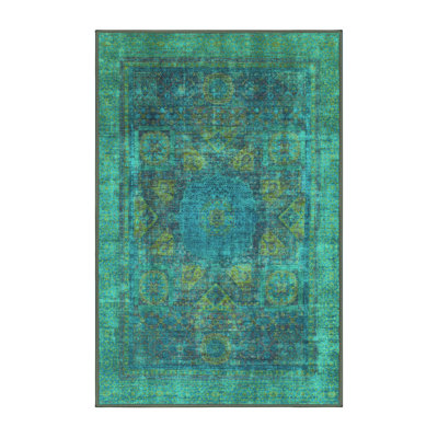 Tapis turquoise lavable à la machine Montanye Abstract 1481