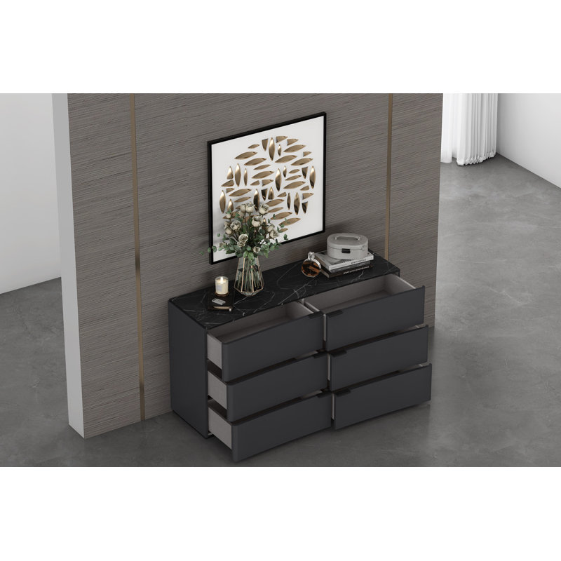 Commode double 6 tiroirs Satomi, Gris foncé / Noir