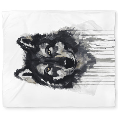 Mysterious Wolve Gray Scandinavian King Duvet Cover - White Back