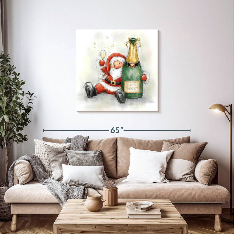 Père Noël Lelend tenant une bouteille, H 36 po x l 36 po