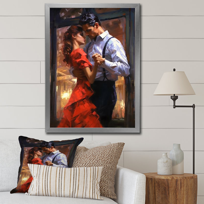 Couple Dancing Tango, 32" H x 16" W, Silver Single Picture Framed