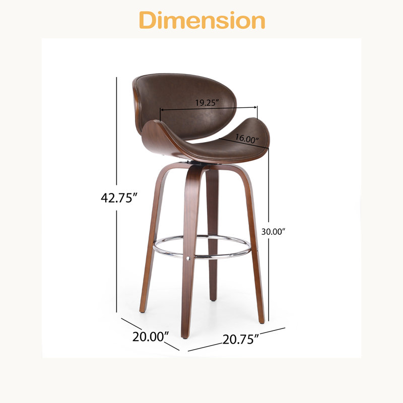 Tabouret de bar pivotant Mid-Century, Siège brun / cadre brun