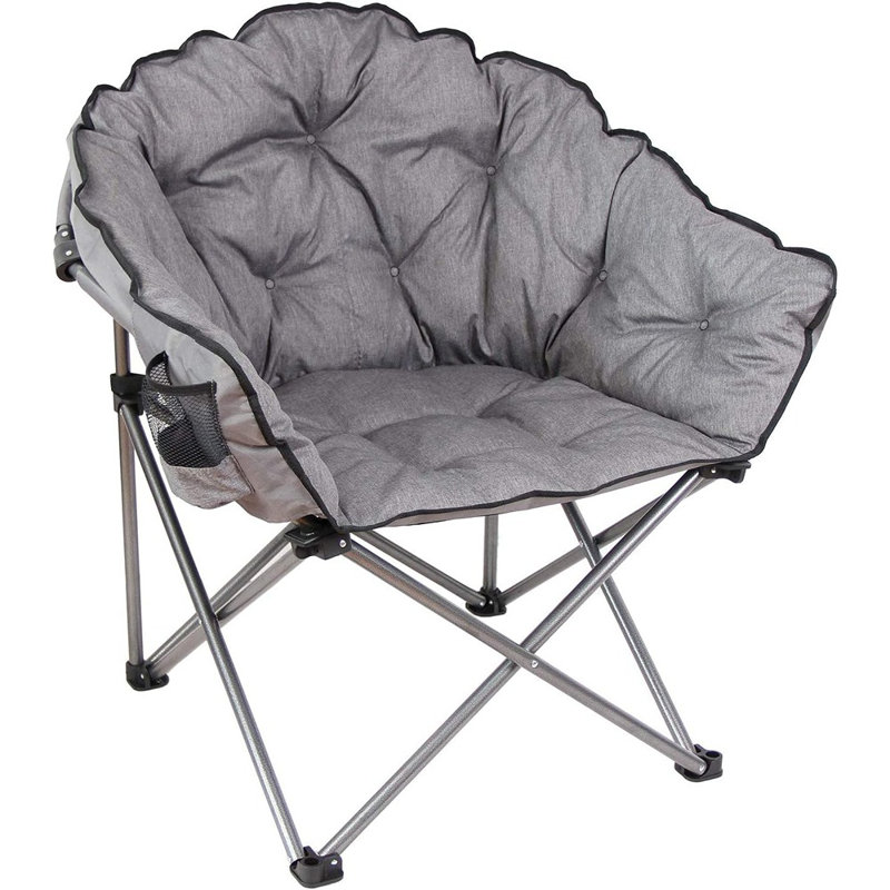 C932s-129 Padded Outdoor Folding Lounge Chair – Cushioned Patio Club Chair, Portable Collapsible Lawn Chair For Garden, Balcony, Camping & Outdoor Relaxation, Gray