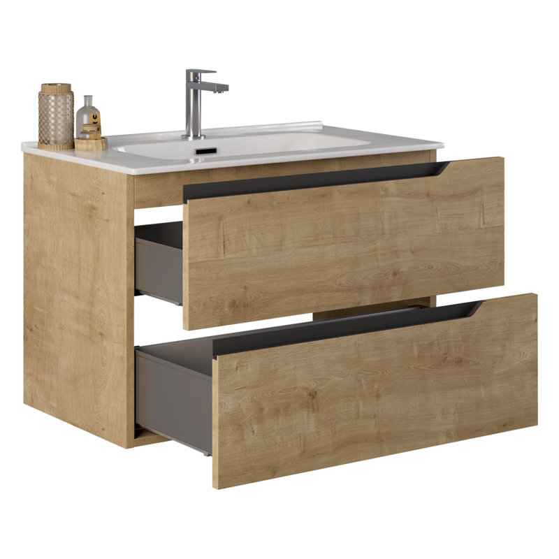 Meuble-lavabo simple 32 po Arellano, Blonde Wood, 32", White