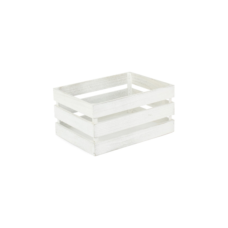 Wooden Slatted Storage Crate, 13.5cm H x 20cm W x 30cm D, White Wash