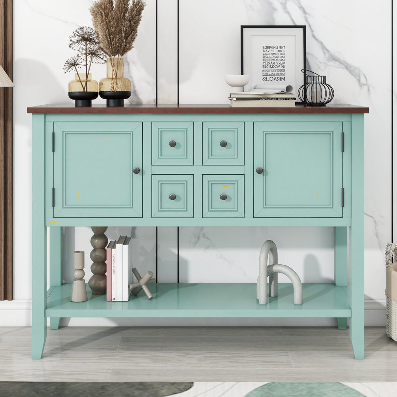 Bouldin Storage Vintage Console Table with Four Small Drawers and Bottom Shelf for Living Rooms, Ample Storage Vintage Console Table