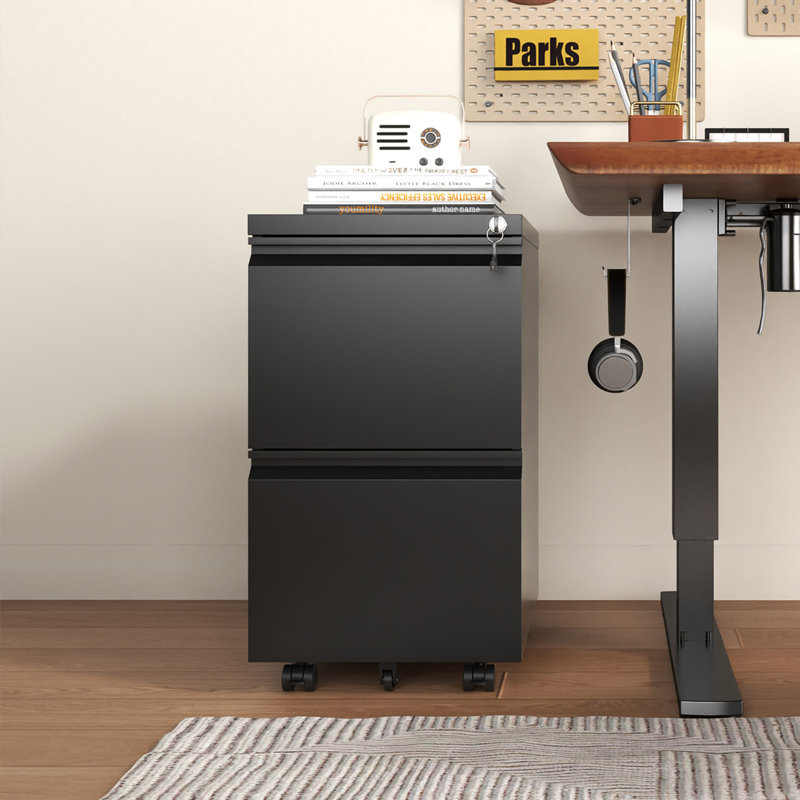 37.3cm Wide 2 -Drawer Mobile File Cabinet, Black