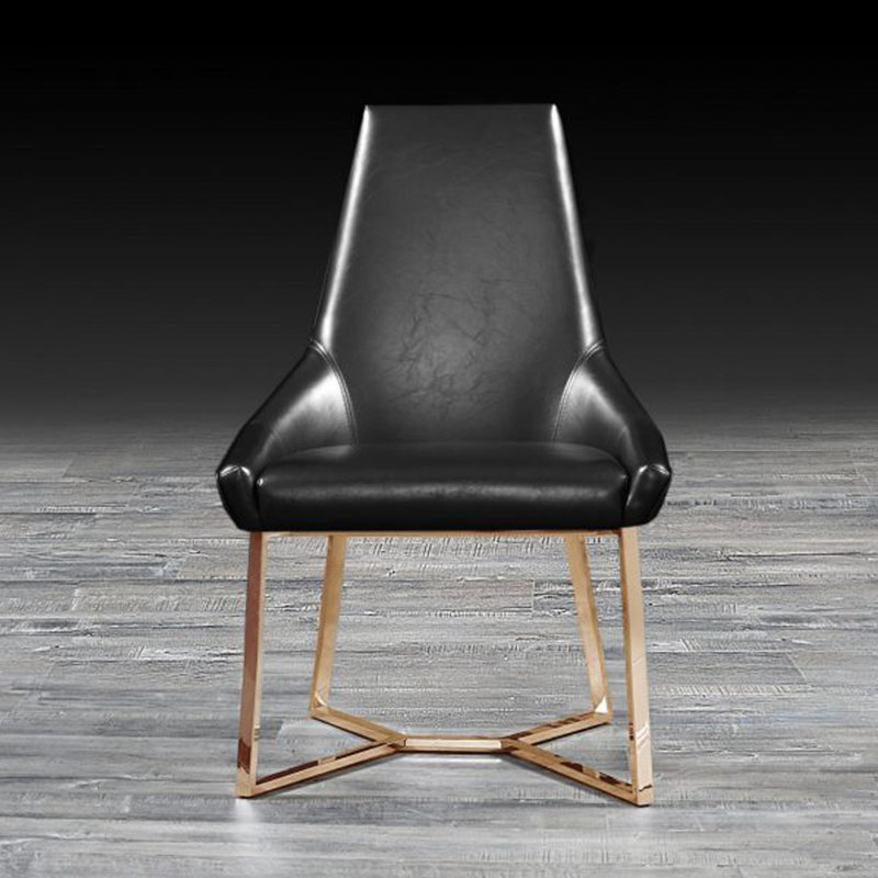 Chaise de salle à manger rembourrée Mchone, Noir, Or