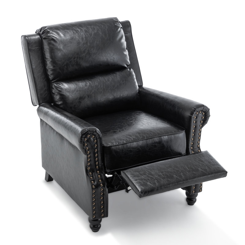 Ameiah Upholstered Balck Faux Leather Manual Push Back Recliner Chair with Wingback, Black