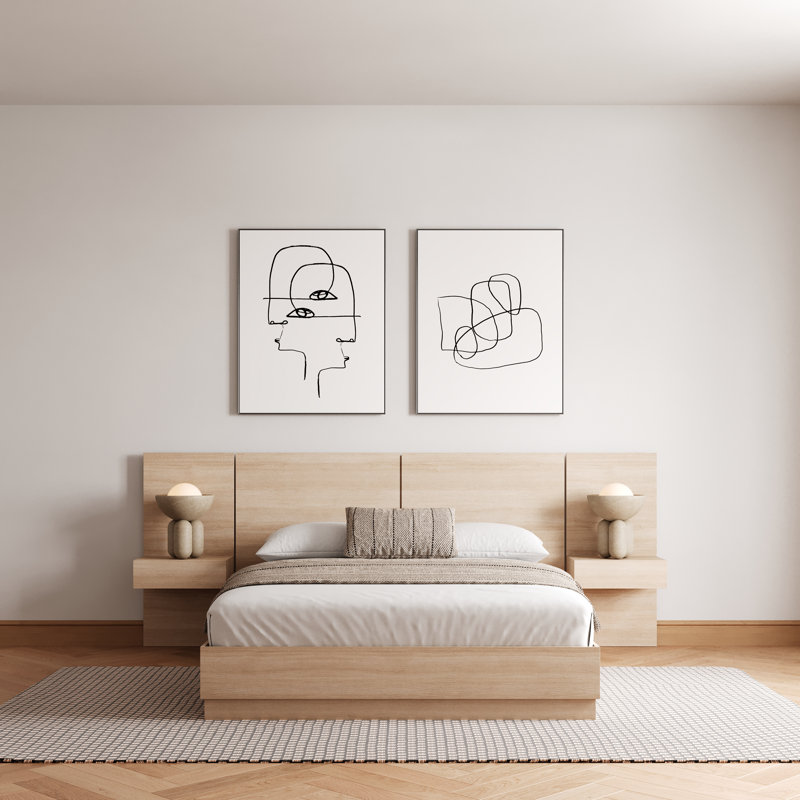 Ensemble de chambre à coucher 3 pièces Filoftea, Beige, Grand lit